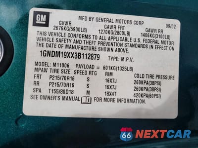 Zdjęcie 13 z 14 samochodu: 2003 CHEVROLET ASTRO VIN:1GNDM19XX3B112879 - miniatura