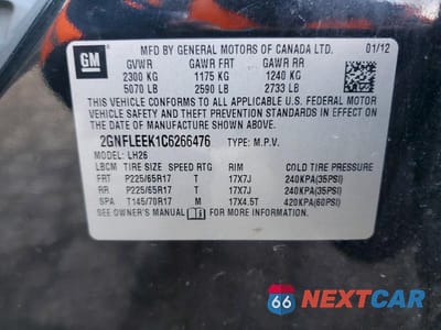 Zdjęcie 13 z 13 samochodu: 2012 CHEVROLET EQUINOX LT VIN:2GNFLEEK1C6266476 - miniatura