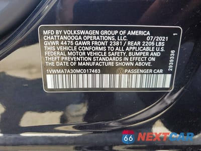 Zdjęcie 13 z 13 samochodu: 2021 VOLKSWAGEN PASSAT R-LINE VIN:1VWMA7A30MC017463 - miniatura