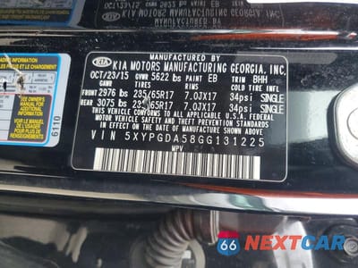 Zdjęcie 13 z 13 samochodu: 2016 KIA SORENTO LX V6 VIN:5XYPGDA58GG131225 - miniatura