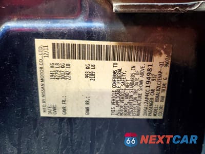 Zdjęcie 12 z 12 samochodu: 2012 NISSAN ALTIMA 2.5 VIN:1N4AL2AP4CC194981 - miniatura