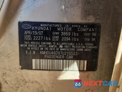 Zdjęcie 12 z 12 samochodu: 2007 HYUNDAI ELANTRA GLS VIN:KMHDU46D97U210523 - miniatura