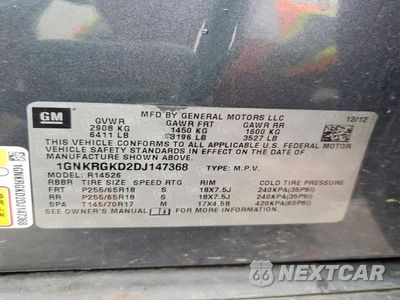 Zdjęcie 13 z 13 samochodu: 2013 CHEVROLET TRAVERSE LT VIN:1GNKRGKD2DJ147368 - miniatura
