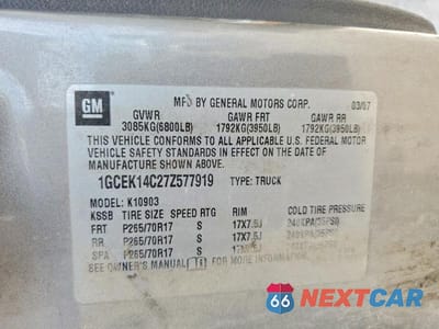 Zdjęcie 12 z 12 samochodu: 2007 CHEVROLET SILVERADO K1500 VIN:1GCEK14C27Z577919 - miniatura