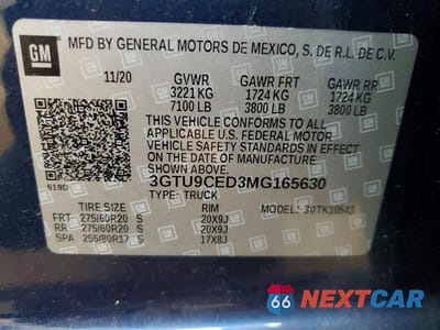 Zdjęcie 12 z 12 samochodu: 2021 GMC SIERRA K1500 ELEVATION VIN:3GTU9CED3MG165630 - miniatura