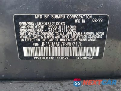 Zdjęcie 12 z 12 samochodu: 2023 SUBARU WRX VIN:JF1VBAA67P9802176 - miniatura