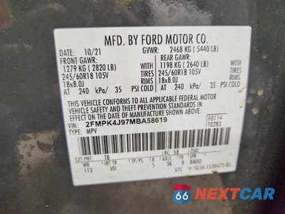 Zdjęcie 13 z 13 samochodu: 2021 FORD EDGE SEL VIN:2FMPK4J97MBA58619 - miniatura