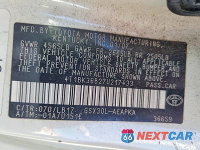 Zdjęcie 12 z 12 samochodu: 2007 TOYOTA AVALON VIN:4T1BK36B27U217433 - miniatura
