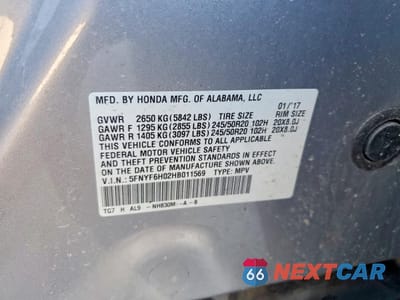 Zdjęcie 12 z 12 samochodu: 2017 HONDA PILOT ELITE VIN:5FNYF6H02HB011569 - miniatura