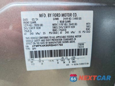 Zdjęcie 12 z 12 samochodu: 2024 FORD EDGE TITANIUM VIN:2FMPK4K90RBA91760 - miniatura