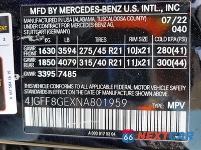 Zdjęcie 14 z 14 samochodu: 2022 MERCEDES-BENZ GLS 580 4MATIC VIN:4JGFF8GEXNA801959 - miniatura