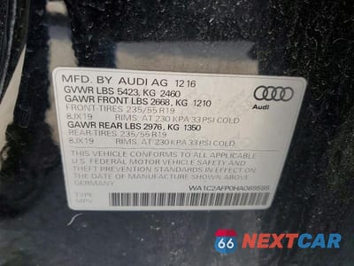 Zdjęcie 13 z 13 samochodu: 2017 AUDI Q5 PREMIUM VIN:WA1C2AFP0HA089585 - miniatura