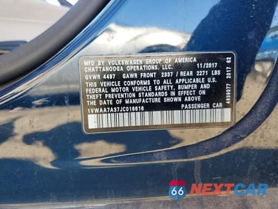 Zdjęcie 13 z 13 samochodu: 2018 VOLKSWAGEN PASSAT S VIN:1VWAA7A37JC016616 - miniatura