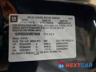 Zdjęcie 13 z 13 samochodu: 2009 GMC YUKON DENALI VIN:1GKFK032X9R279438 - miniatura