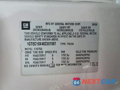 Zdjęcie 12 z 12 samochodu: 2008 GMC SIERRA C1500 VIN:1GTEC19X48Z297087 - miniatura