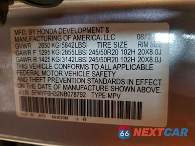 Zdjęcie 14 z 14 samochodu: 2022 HONDA PILOT SPORT VIN:5FNYF6H32NB078792 - miniatura