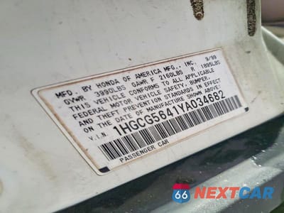 Zdjęcie 12 z 12 samochodu: 2000 HONDA ACCORD LX VIN:1HGCG5641YA034682 - miniatura