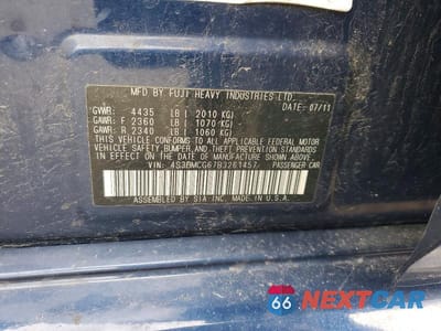 Zdjęcie 12 z 12 samochodu: 2011 SUBARU LEGACY 2.5I PREMIUM VIN:4S3BMCG67B3261457 - miniatura