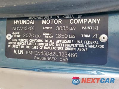 Zdjęcie 12 z 12 samochodu: 2002 HYUNDAI ELANTRA GLS VIN:KMHDN45D82U323466 - miniatura