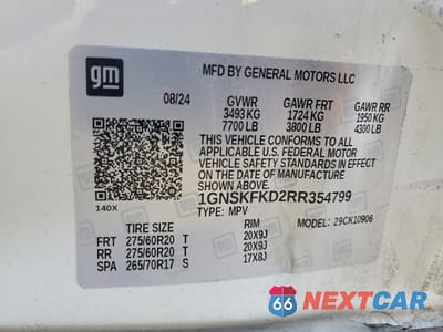 Zdjęcie 13 z 13 samochodu: 2024 CHEVROLET SUBURBAN K1500 PREMIER VIN:1GNSKFKD2RR354799 - miniatura