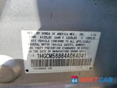 Zdjęcie 12 z 12 samochodu: 2004 HONDA ACCORD EX VIN:1HGCM56864A064041 - miniatura