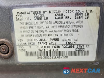 Zdjęcie 12 z 12 samochodu: 2001 NISSAN SENTRA XE VIN:3N1CB51D11L454920 - miniatura