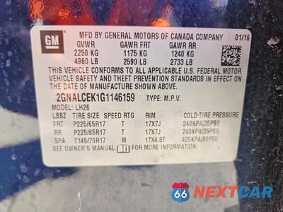 Zdjęcie 13 z 13 samochodu: 2016 CHEVROLET EQUINOX LT VIN:2GNALCEK1G1146159 - miniatura