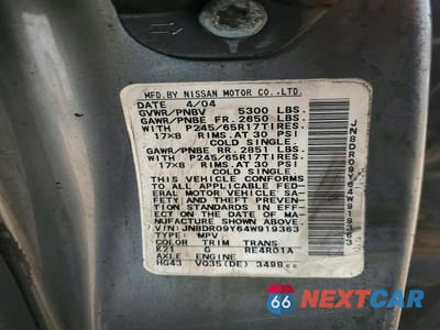 Zdjęcie 13 z 13 samochodu: 2004 NISSAN PATHFINDER SE VIN:JN8DR09Y64W919363 - miniatura