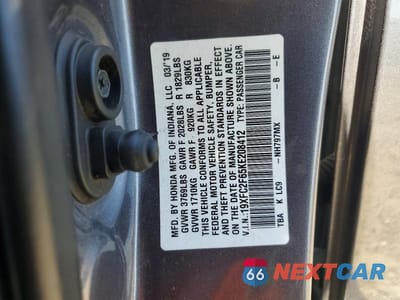 Zdjęcie 12 z 12 samochodu: 2019 HONDA CIVIC LX VIN:19XFC2F65KE208412 - miniatura