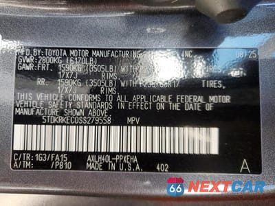 Zdjęcie 14 z 14 samochodu: 2025 TOYOTA SIENNA LE 8-PASSENGER VIN:5TDKRKEC0SS279558 - miniatura