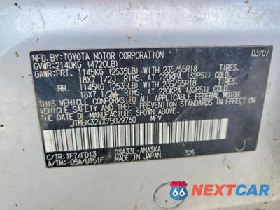 Zdjęcie 13 z 13 samochodu: 2007 TOYOTA RAV4 SPORT VIN:JTMBK32VX75029760 - miniatura