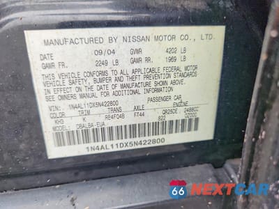 Zdjęcie 12 z 12 samochodu: 2005 NISSAN ALTIMA 2.5 VIN:1N4AL11DX5N422800 - miniatura