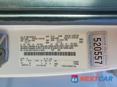 Zdjęcie 12 z 12 samochodu: 2017 FORD ESCAPE S VIN:1FMCU0F72HUC11478 - miniatura