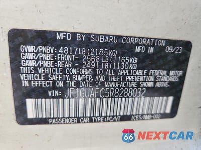 Zdjęcie 12 z 12 samochodu: 2024 SUBARU IMPREZA SPORT VIN:JF1GUAFC5R8288032 - miniatura