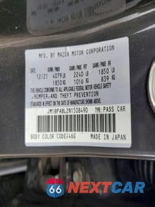 Zdjęcie 12 z 12 samochodu: 2022 MAZDA 3 SELECT VIN:JM1BPABL2N1508490 - miniatura