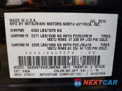 Zdjęcie 13 z 13 samochodu: 2014 MITSUBISHI RVR GT VIN:4A4AJ4AU5EE601269 - miniatura