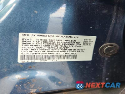 Zdjęcie 14 z 14 samochodu: 2019 HONDA PILOT TOURING VIN:5FNYF5H64KB003267 - miniatura