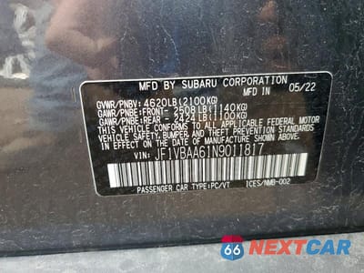 Zdjęcie 12 z 12 samochodu: 2022 SUBARU WRX VIN:JF1VBAA61N9011817 - miniatura