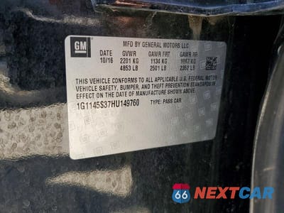 Zdjęcie 12 z 12 samochodu: 2017 CHEVROLET IMPALA PREMIER VIN:1G1145S37HU149760 - miniatura