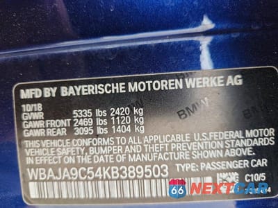 Zdjęcie 13 z 13 samochodu: 2019 BMW 530E VIN:WBAJA9C54KB389503 - miniatura