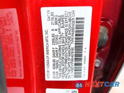 Zdjęcie 12 z 12 samochodu: 2019 HONDA ACCORD EXL VIN:1HGCV1F56KA078160 - miniatura