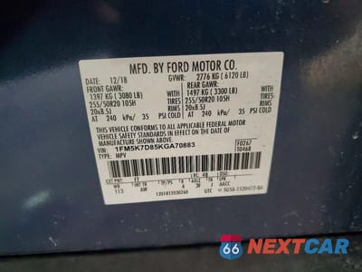 Zdjęcie 13 z 13 samochodu: 2019 FORD EXPLORER XLT VIN:1FM5K7D85KGA70883 - miniatura