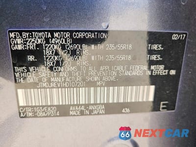 Zdjęcie 12 z 12 samochodu: 2017 TOYOTA RAV4 HYBRID LIMITED VIN:JTMDJREV1HD107201 - miniatura