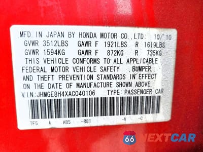Zdjęcie 12 z 12 samochodu: 2010 HONDA FIT SPORT VIN:JHMGE8H4XAC040106 - miniatura