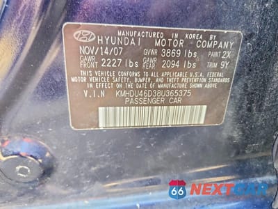 Zdjęcie 12 z 12 samochodu: 2008 HYUNDAI ELANTRA GLS VIN:KMHDU46D38U365375 - miniatura