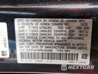 Zdjęcie 13 z 13 samochodu: 2024 HONDA CR-V EX VIN:2HKRS4H48RH454898 - miniatura