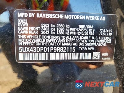 Zdjęcie 12 z 12 samochodu: 2023 BMW X3 SDRIVE30I VIN:5UX43DP01P9R82115 - miniatura