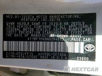 Zdjęcie 12 z 13 samochodu: 2017 TOYOTA CAMRY LE VIN:4T1BF1FK9HU284993 - miniatura