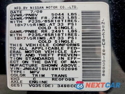 Zdjęcie 13 z 13 samochodu: 2009 NISSAN MURANO S VIN:JN8AZ18U19W102896 - miniatura