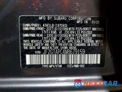 Zdjęcie 14 z 14 samochodu: 2021 SUBARU CROSSTREK PREMIUM VIN:JF2GTAPC4M8679159 - miniatura